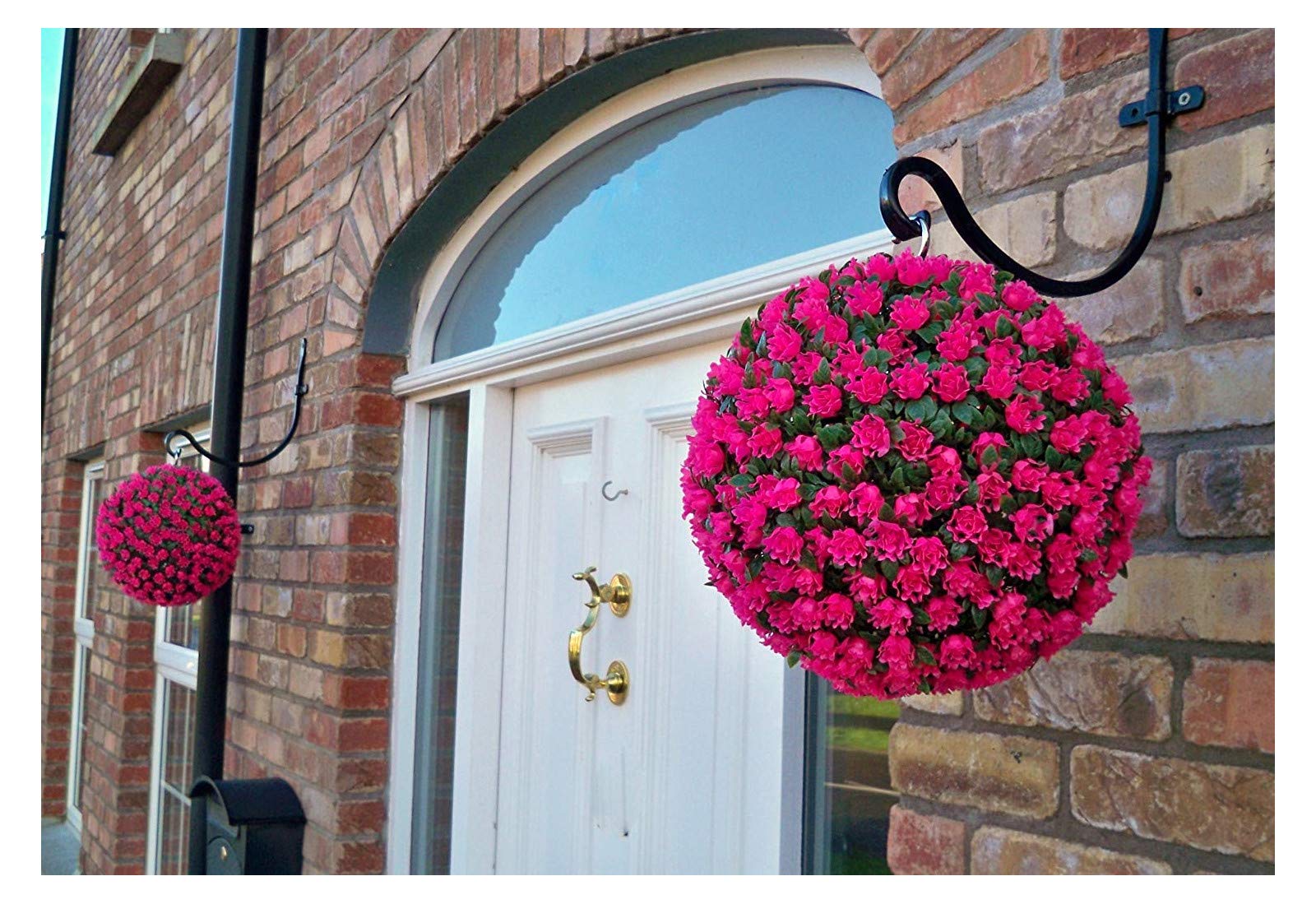 Pair of Best Artificial 28cm Pink Rose Topiary Hanging Flower Balls