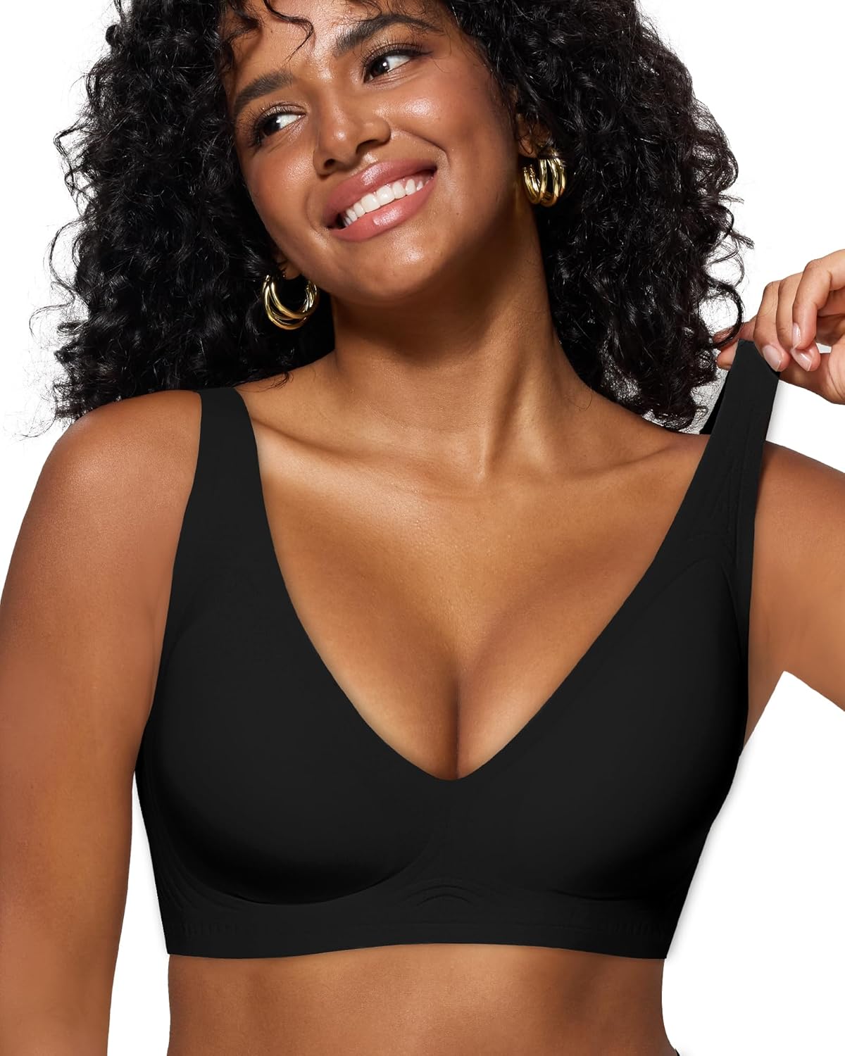 As Fairy Bras for Women Deep V Seamless Wireless Support Lift No Underwire Plunge Bralettes Full Coverage Push Up Bra Black 34C