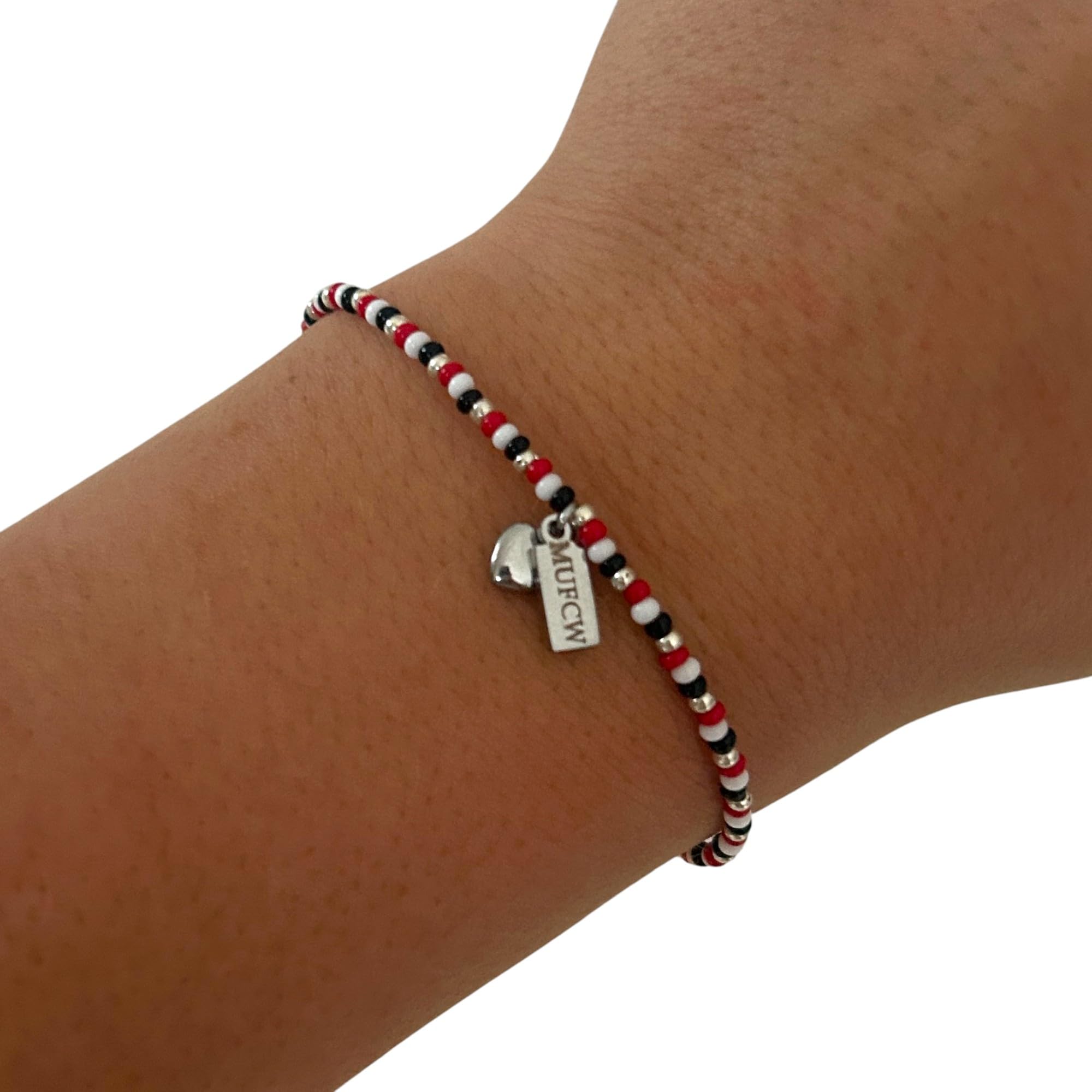 Beadlet Manchester United Women WSL Fan Beaded Bracelet With Tag & Heart Charm For Women Girls Female Football Fans