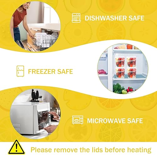 Miniatura 5 de Huwena 30 recipientes de 32 onzas con tapas y asas, cuadrados de plástico para almacenamiento de alimentos, contenedores apilables para