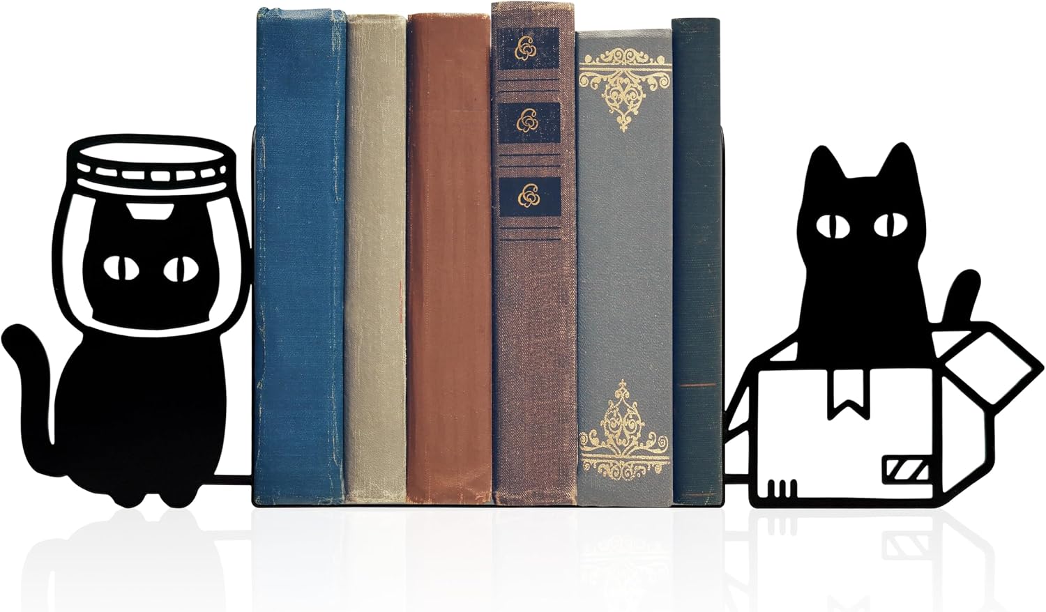 Cat Bookends Decorative Metal Book Ends Cute Funny Bookends for Shelves, Black Cat Book Ends for Books, Fun Book end Home Decor for Bedroom Office Desk, Gifts for Cat Lovers