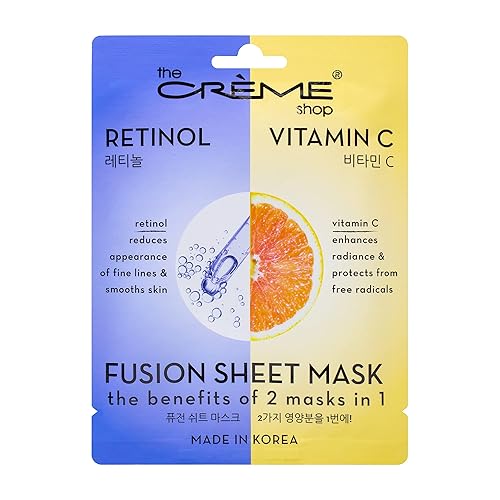 The Crème Shop Máscara de fusión de retinol y vitamina C, mascarilla coreana, máscara facial antienvejecimiento ilumina y rellena la piel, máscara