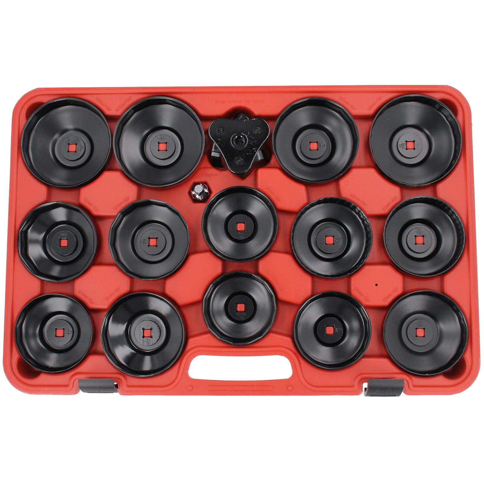 GEPCO 31-TLG Ölfilter Werkzeug Set | Ölfilterschlüssel & Ölfilterkappen | Universal Profi KFZ Ölfilterspinne 28x Kappen + Adapter 1/2" x 3/8" | Stabiler Koffer für Mechaniker & Werkstatt & Heimwerker