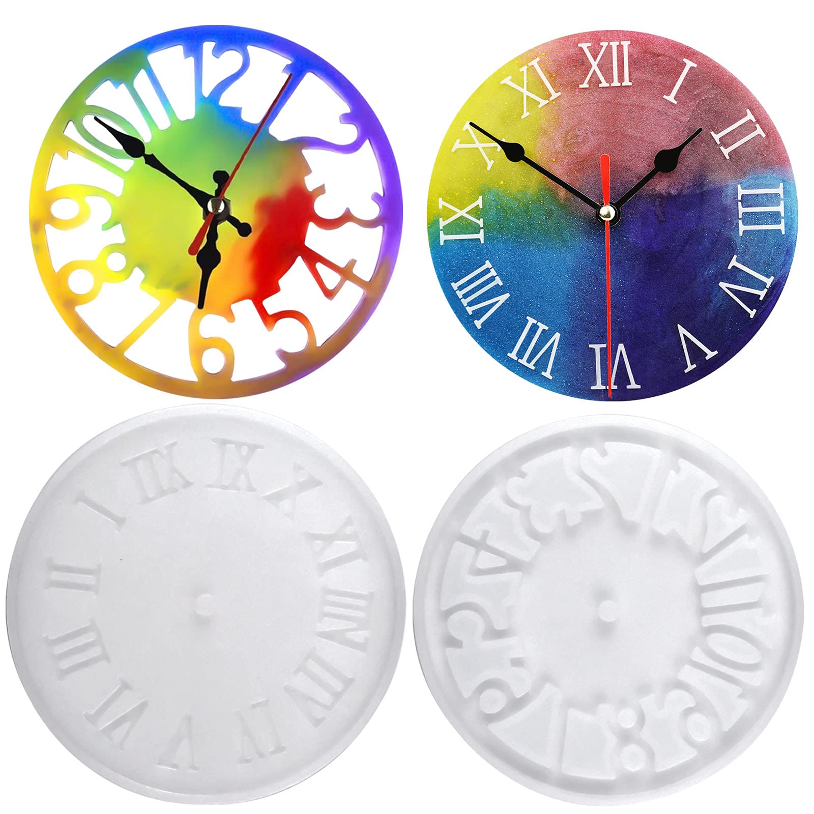 Clock Silicone Resin Moulds 2 Styles Numerals Silicone Mold Arabic Numerals Resin Mold Clock Shaped Epoxy Resin Mold Clock Bell Art Craft Making for Home Bedroom Wall Decoration(no machanisms)