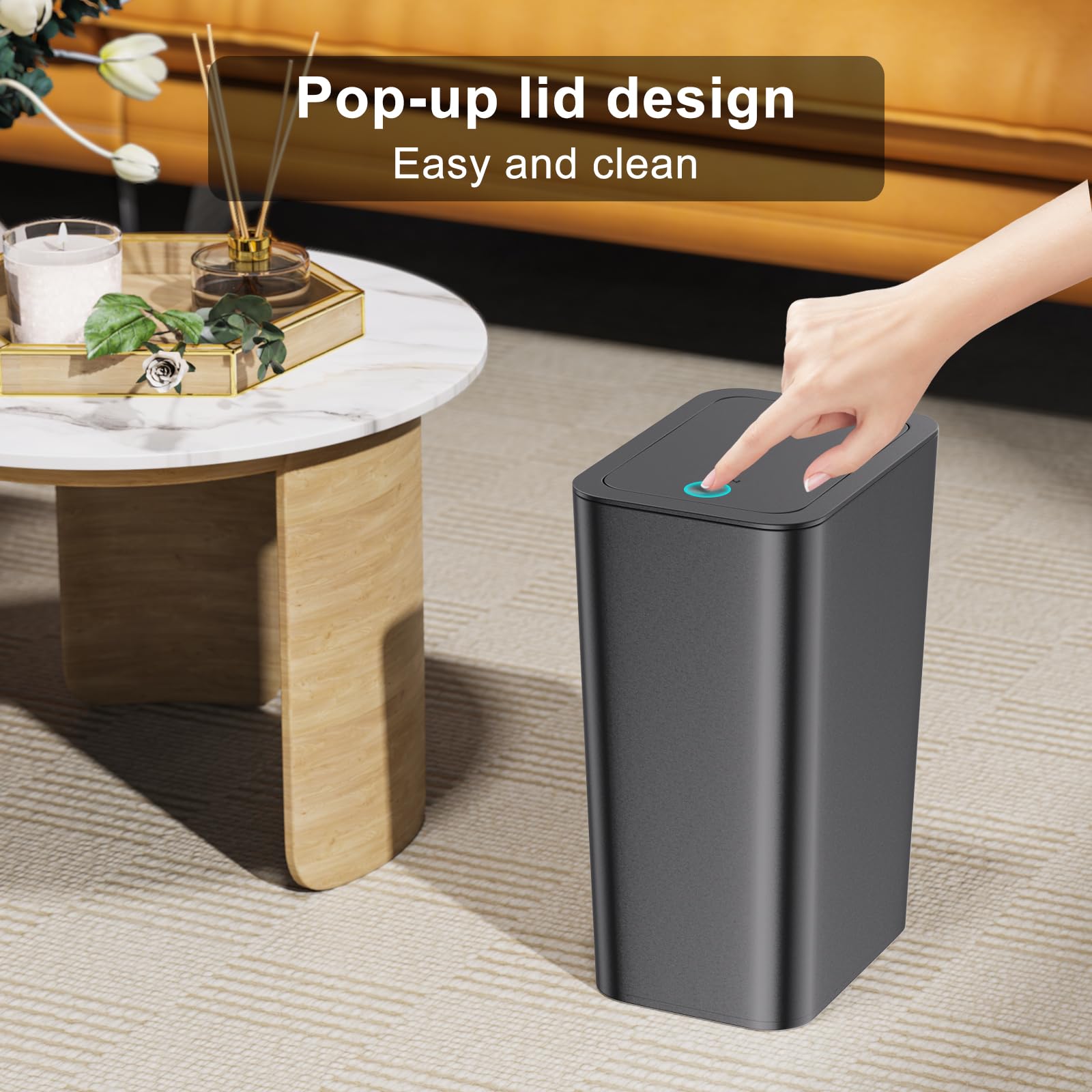 N. NETDOT 3 Pack 10L / 2.6 Gallon Small Trash Can with Lid, Bathroom Garbage Can with Pop-Up Lid, Waste Basket for Bathroom, Kitchen, Bedroom, Powder Room, Craft Room, Office, College (Black)