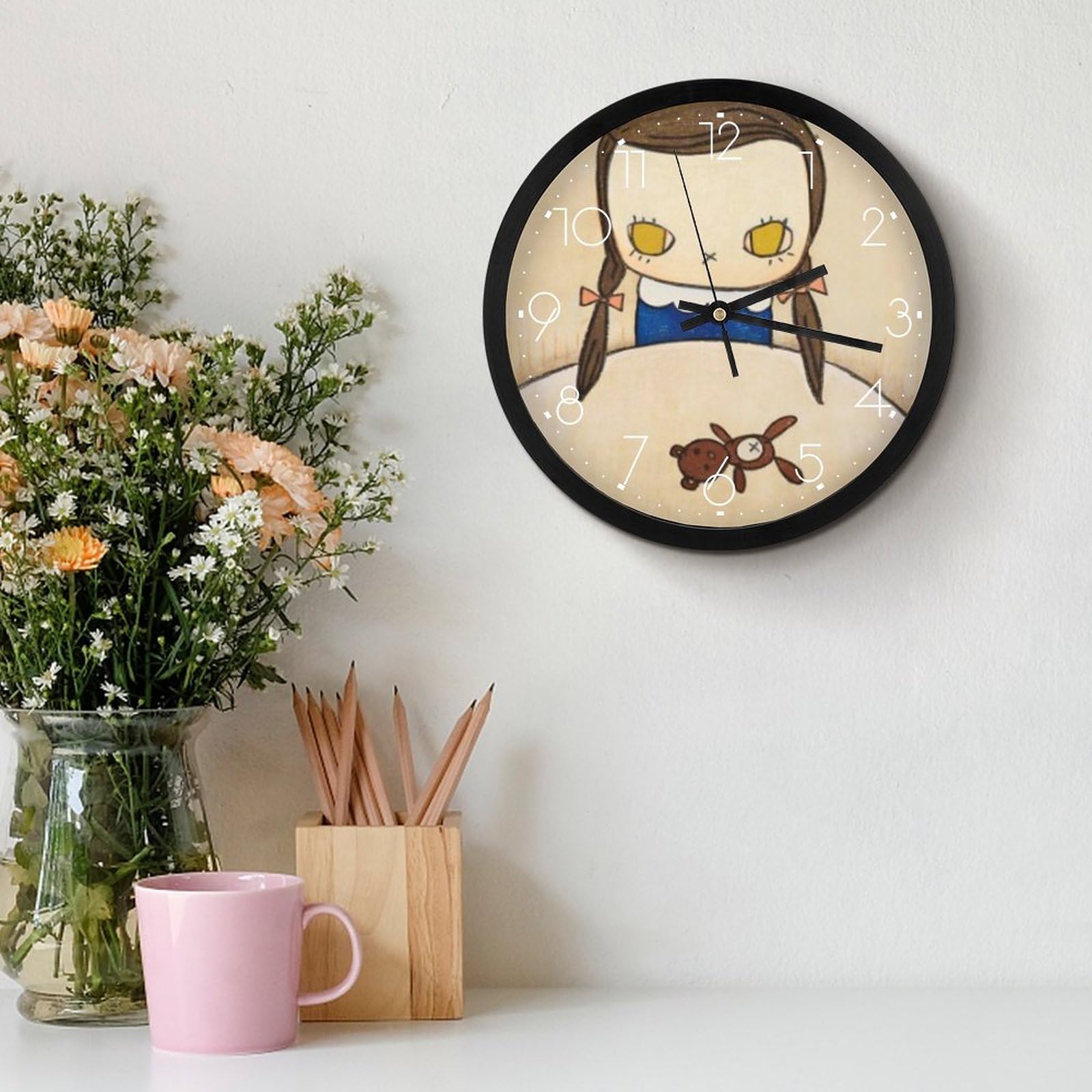 Amazon.co.jp: なら よしとも 奈良美智 掛け時計 電波時計 夜間秒針