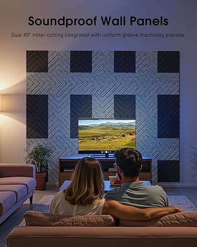 Miniatura 2 de Paneles de espuma a prueba de sonido para paredes, paquete de 12 paneles acústicos autoadhesivos, paneles de pared insonorizados de 12 x 12 x 0.4