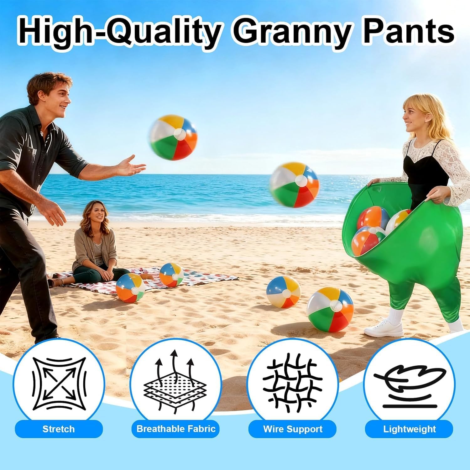Granny Pants Yard Game Set with Bouncy Balls, Oversized Granny Pants Outdoor Game for Adults and Kids, Family Birthday Christmas Backyard Parties and Field Day & Team Games