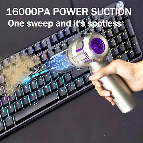 Miniatura 4 de Aspirador de computadora de 16000 PA, limpiador de teclado, plumero de aire comprimido, mini aspiradora de mano inalámbrica para limpieza de