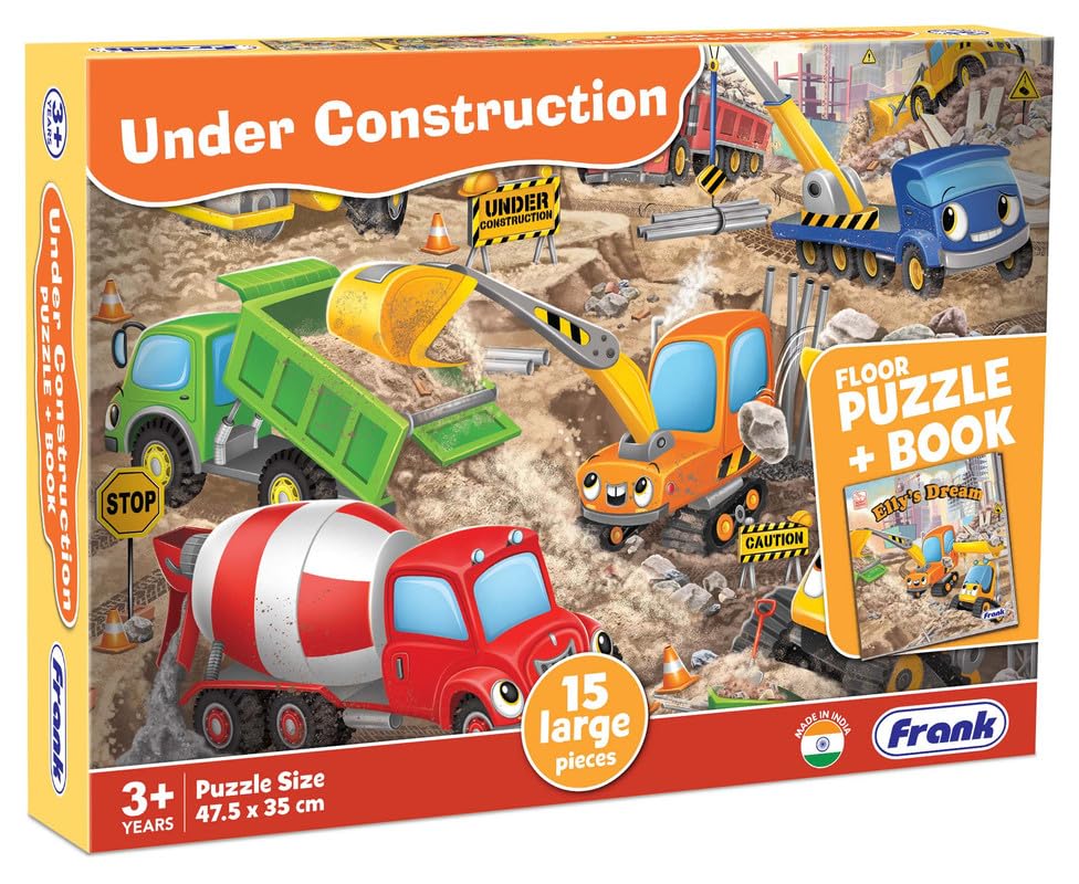Image of Frank Under Construction Puzzle & Book | Fun & Educational 15-Piece Floor Puzzle with 'Elly's Dream' Storybook for Kids 3+ Years | Interactive Learning Toy for Fine Motor Skills & Early Development
