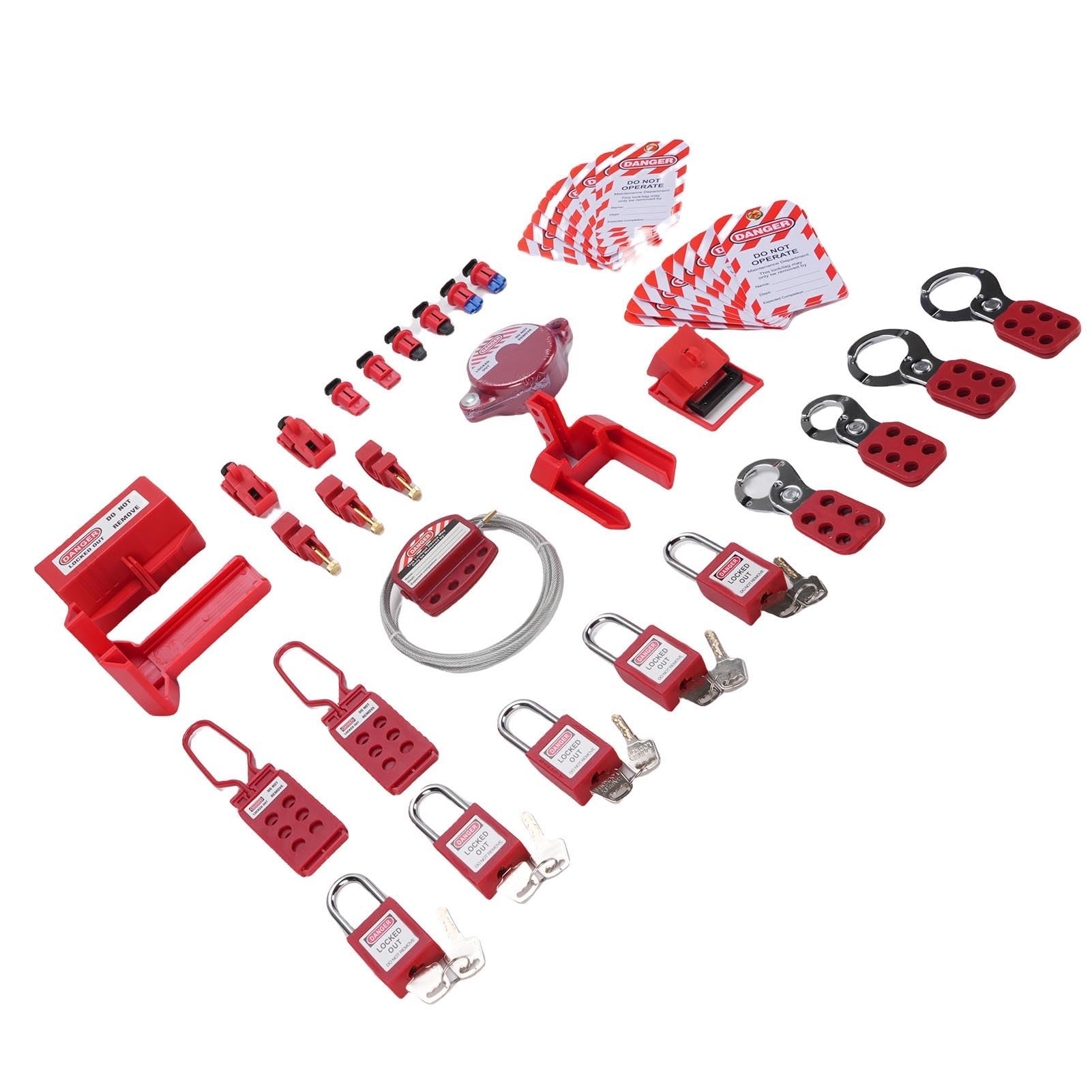 Kit de Etiquetado de Bloqueo, Kit LOTO de 48 Piezas con Caja de Almacenamiento, Cerrojos de Bloqueo de Grupo, Cerraduras de Disyuntor Universales para Aplicaciones de Seguridad Automotriz