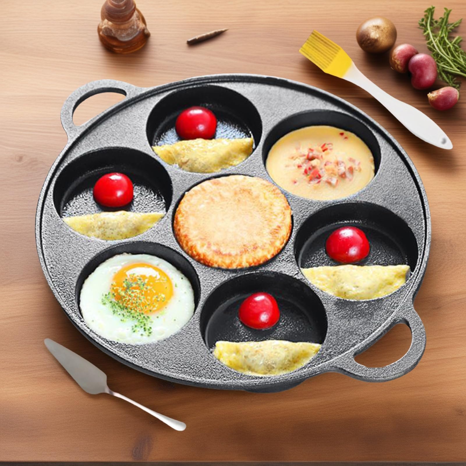 Générique Obsada Żelazna Pancake Pan, Nonstick Cast Iron Egg Frying Pan, Narzędzie do grillowania, śniadania, kemping, crepe, , pizza, ognisko, jajko, grillowanie, smażenie, pieczenie, na zewnątrz