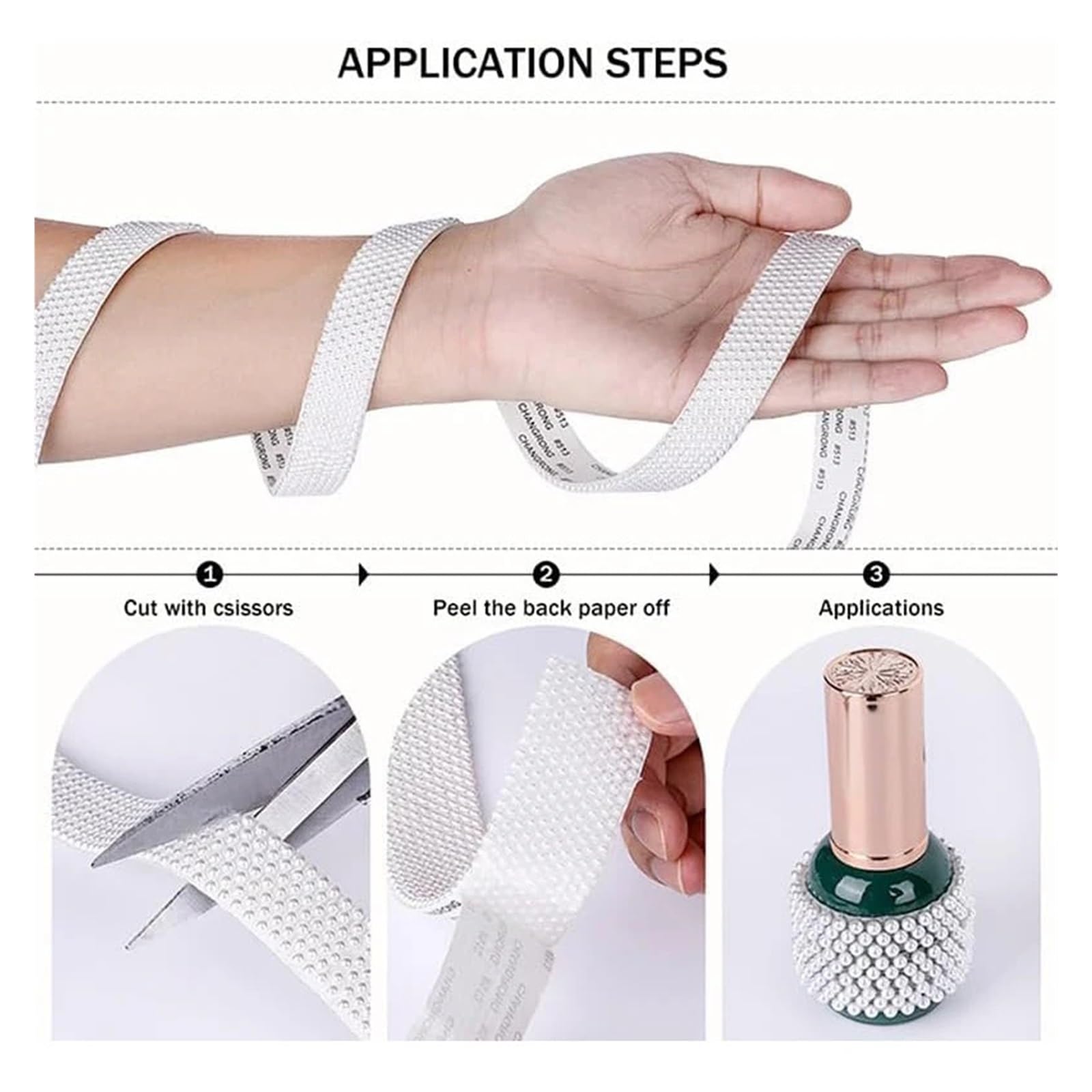 Wstążka samoprzylepna ze sztucznej perły w kolorze białym | Biała szerokość 9-30 mm, 10 jardów, rękodzieło DIY, ślub, opakowanie na prezent, album z wycinkami(12mm Width)