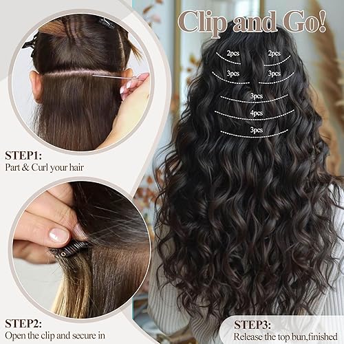 Miniatura 5 de Extensiones de cabello sintético con clip en 140G, lote de 7 piezas de cabello de fibra japonesa resistente al calor, ondas profundascuerpo