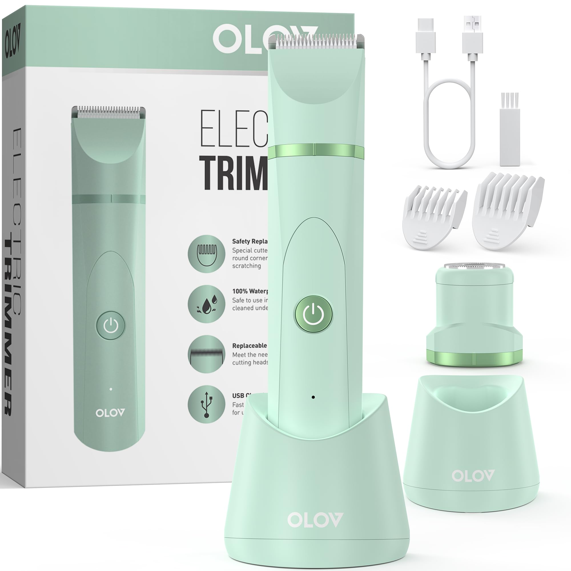 Bikini Trimmer Women - Painless Lady Shaver for Women, Rechargeable Women's Electric Shavers, IPX7 Waterproof Electric Razor for Body Legs, Underarms, Pubic Hair,Avocado Green