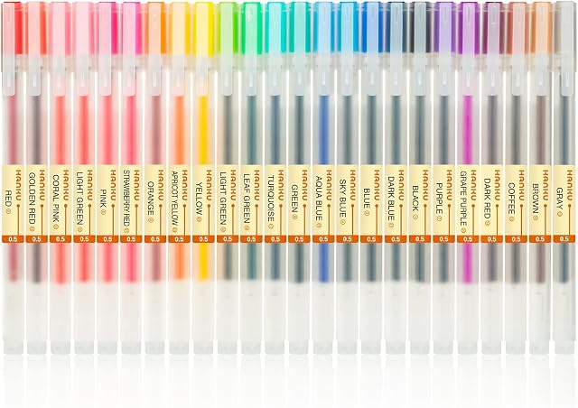 ABEIER Premium 24 Gel Ink Pens, Fine Point Pens Ballpoint Pen 0.5mm for Japanese Office School Stationery Supply,Pack for XSG