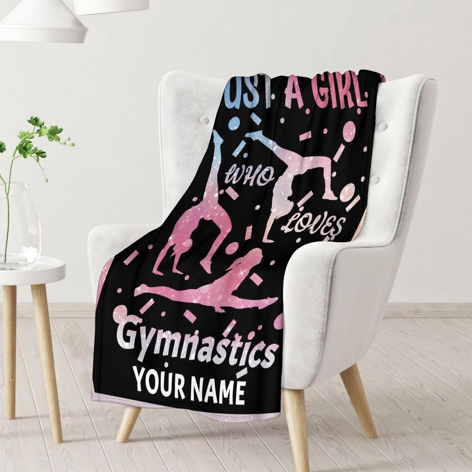 Personalized Gymnastics Blanket with Name - Soft, Fuzzy & Warm - 50"x60" Throw Size Blanket for Bed, Couch, Sofa - Black Sports Throw Gifts for Girls