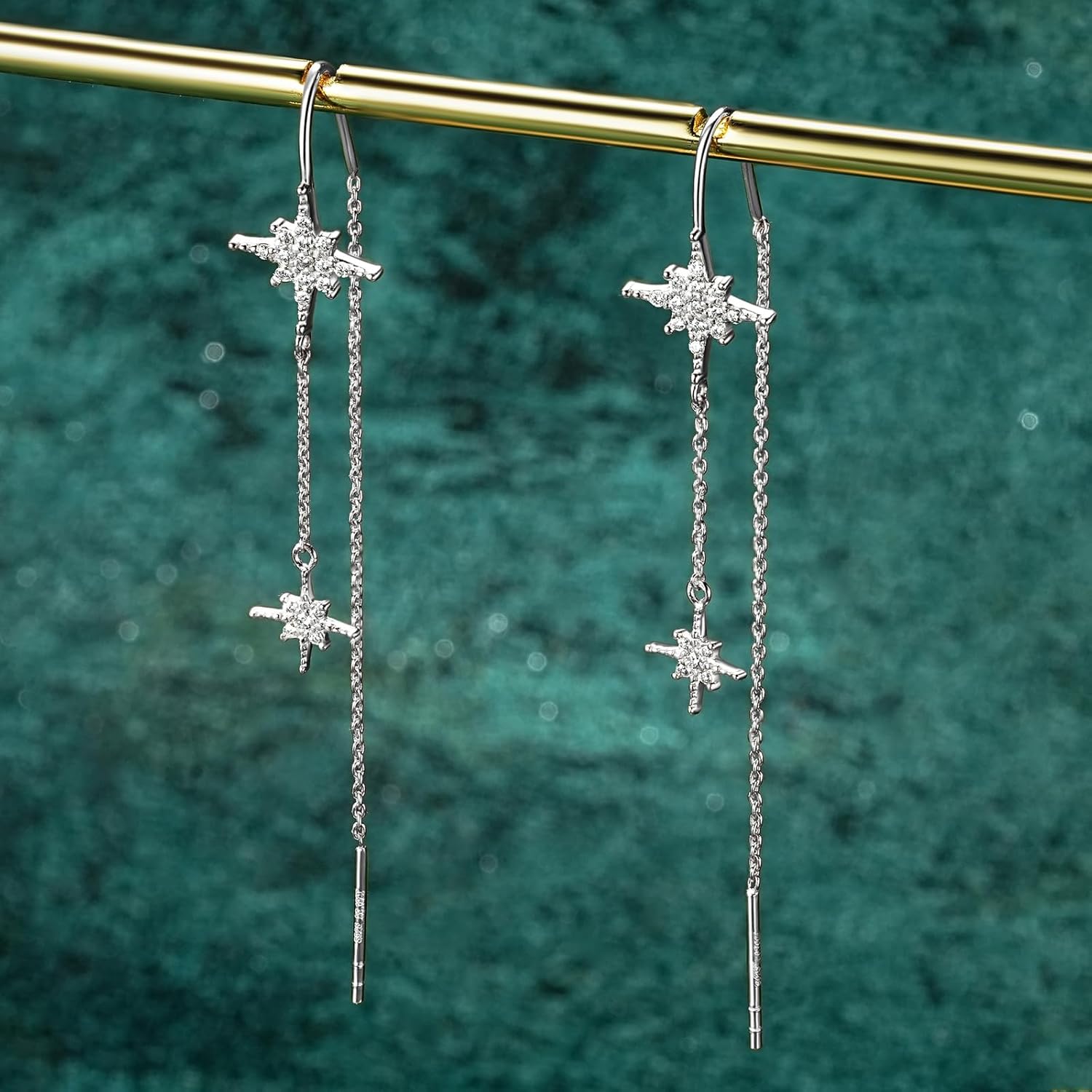 Moissanite Threader/Drop Dangle Earrings for Women, 925 Sterling Silver 1CT D-E Color Moissanite Dangle Earrings, 18K Gold Plated Chain Earrings for Women Hypoallergenic, Christmas New Year Gifts with Jewelry Box Packed