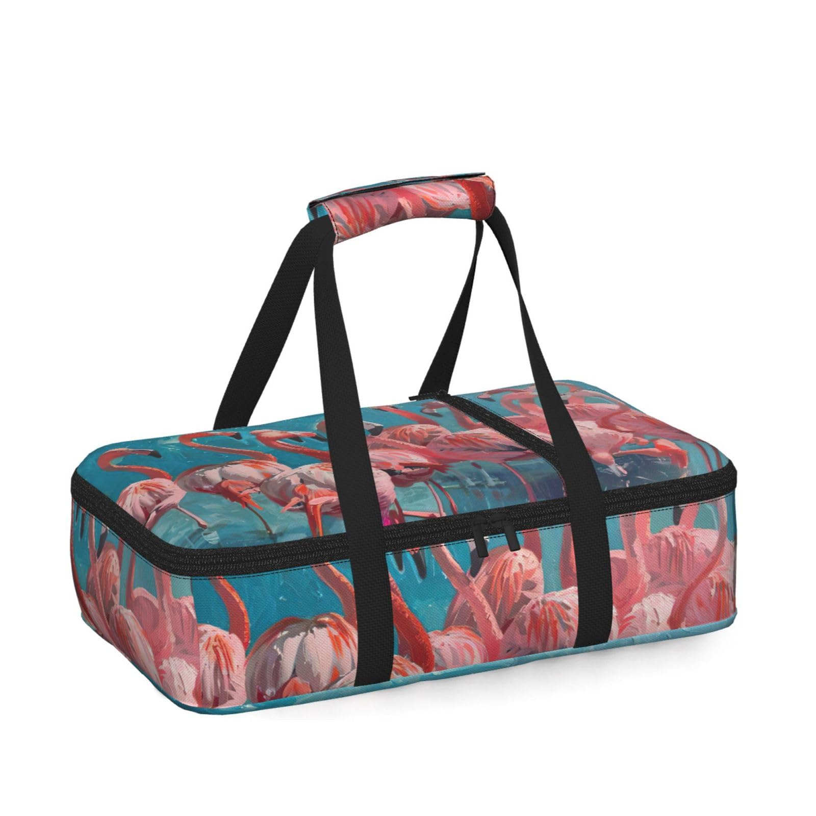 Flamingos Print Insulated Thermal Food Storage Bag Daily Reusable Picnic Tote Lunch Box Home