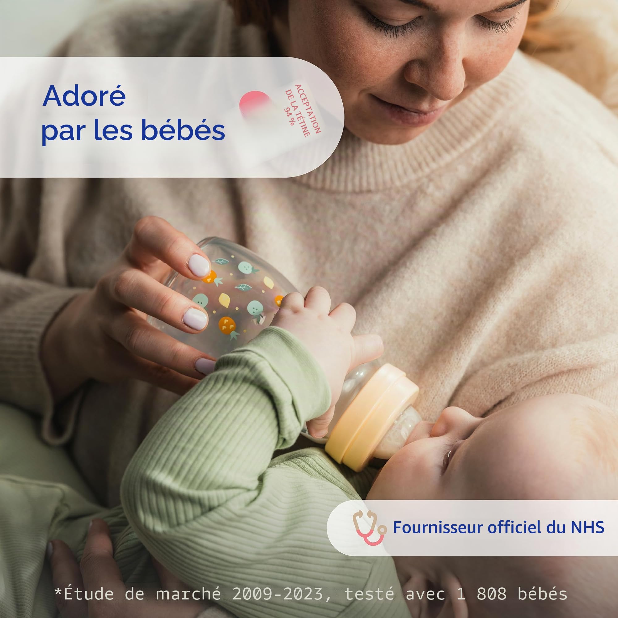 MAM Feel Good Biberon en verre MAM avec tétine à débit moyen Taille 2 pour nouveau-né 2 mois et plus Rose 260 ml