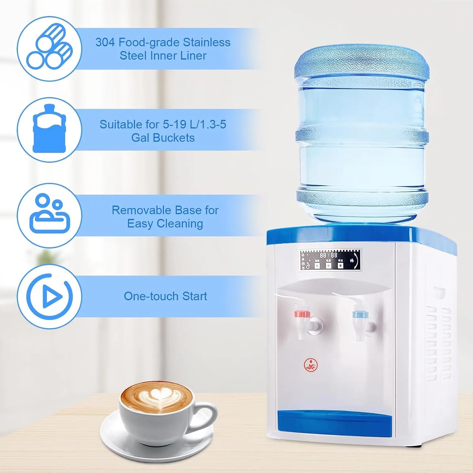 Dispensador de agua fría y caliente eléctrico 550 W para garrafas 4,5–18,9 L – compacto de mesa (sin cubo)