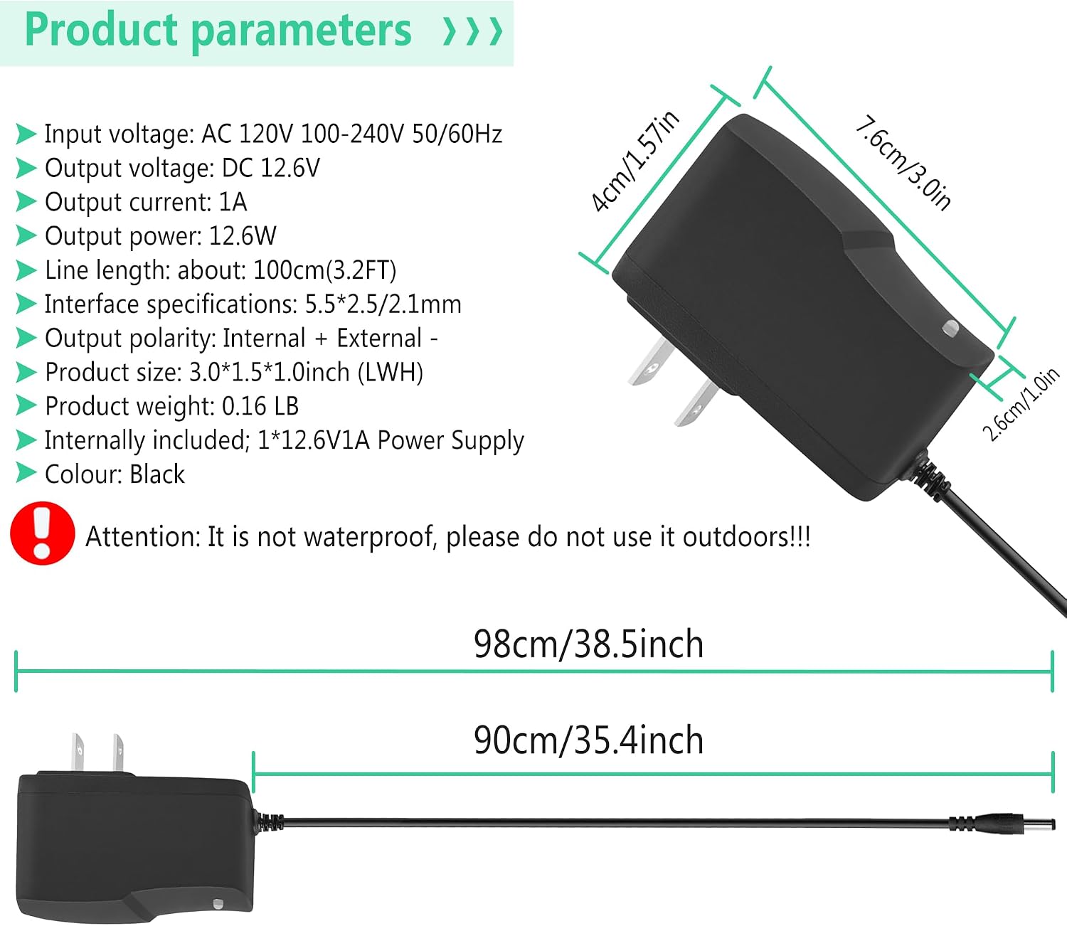 12.6V 1A AC/DC Power Supply Adapter 1000mA 500mA 12.6 Volt Li-ion Battery Charger with 5.5X2.5/(2.1mm Compatible) US Plug for 12.6V Power Supply Cord Massage Gun