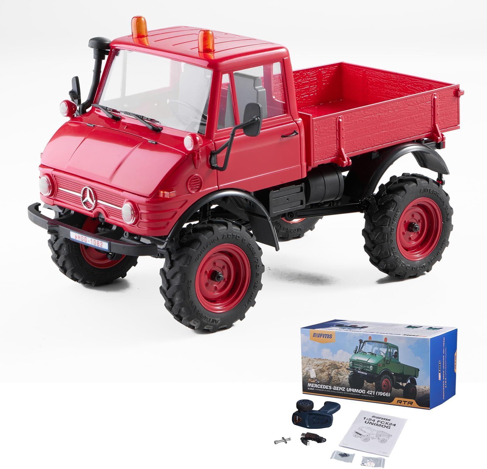 WOWRC FMS 1/24 RC Crawler, FCX24 Mercedes-Benz Unimog 4X4 RC Rock Crawler, 2.4Ghz Hobby Grade RC Car Model Off Road Vehicle RTR for Adults with 7.4V 380mAh Battery, Red