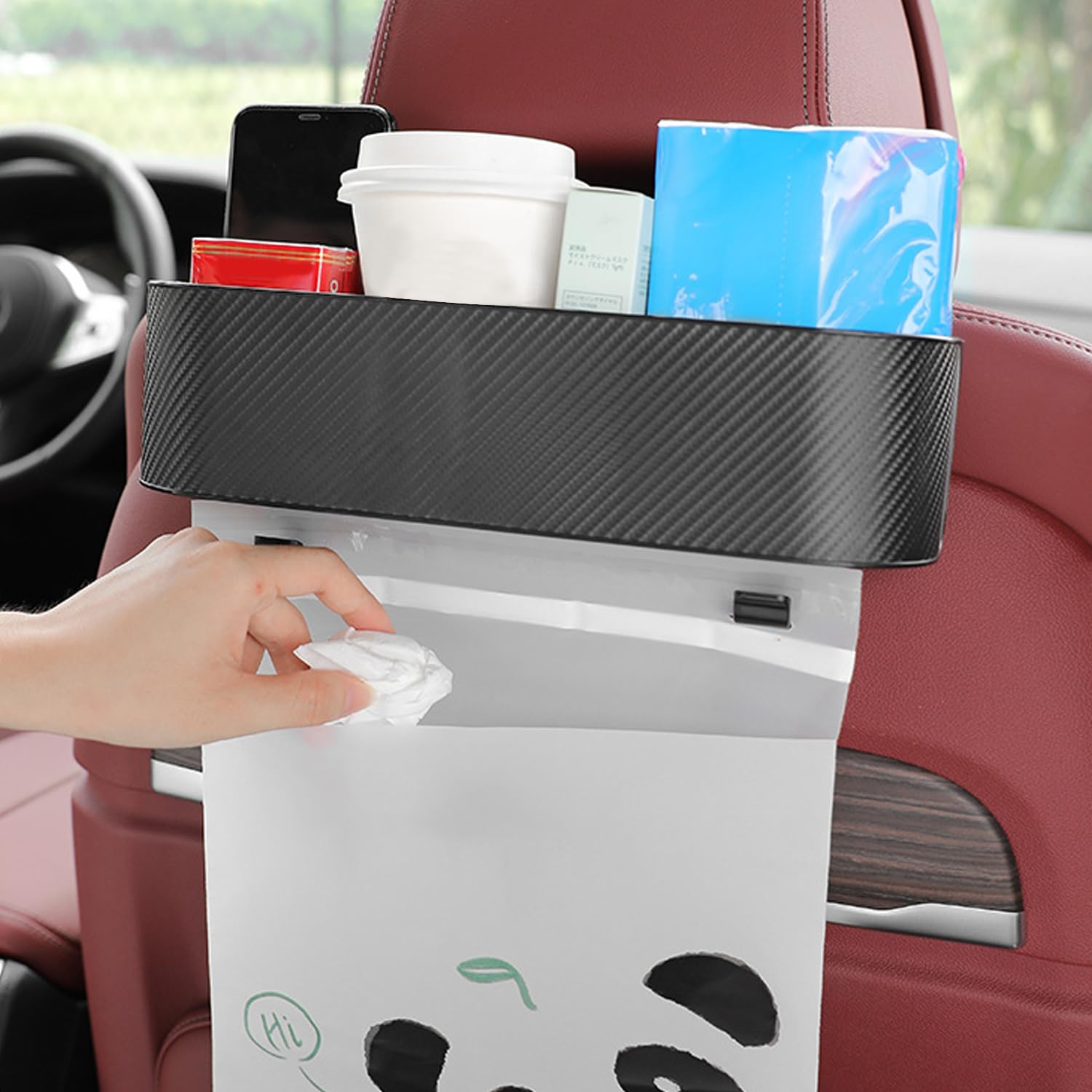 Organizzatore Sedili Posteriori Auto, Multifunzionale Organizer per Bambini e Adulti con Portabicchieri e Gancio per Poggiatesta, Accessori da Viaggio Autoveicoli (Nero)