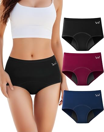 TANSTC Period Underwear for Women Heavy Flow Leakproof Panties Soft Fit Teens High Waisted Menstrual Panties -3 Pack