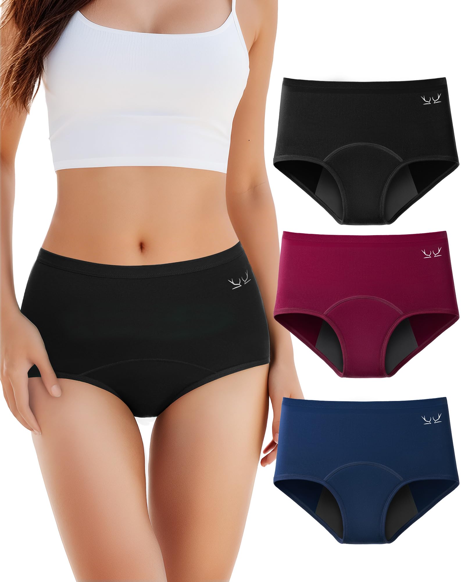 TANSTC Mutande Mestruali Donna Assorbenti, Slip Donna Cotone Ciclo Protettive Periodico Intima Mestruale Ecologico con 4 Strati Anti Perdite Lavabili, Mutande Donna Cotone, 3 Pezzi