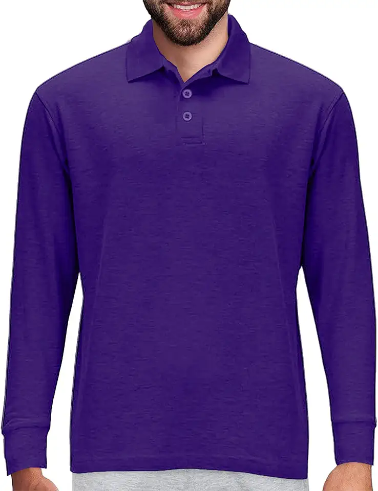 Premium Wear Long Sleeve Polo Shirt for Men, Cotton-Blend Fabric Golf Shirt with Collar, 3-Button Placket, Stain Guard