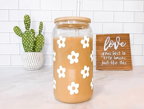 Miniatura 5 de Taza de cristal personalizada de margarita, vaso de cerveza con tapa y pajita, vaso de lata floral, vaso de vidrio de 16 onzas, vaso personalizado,