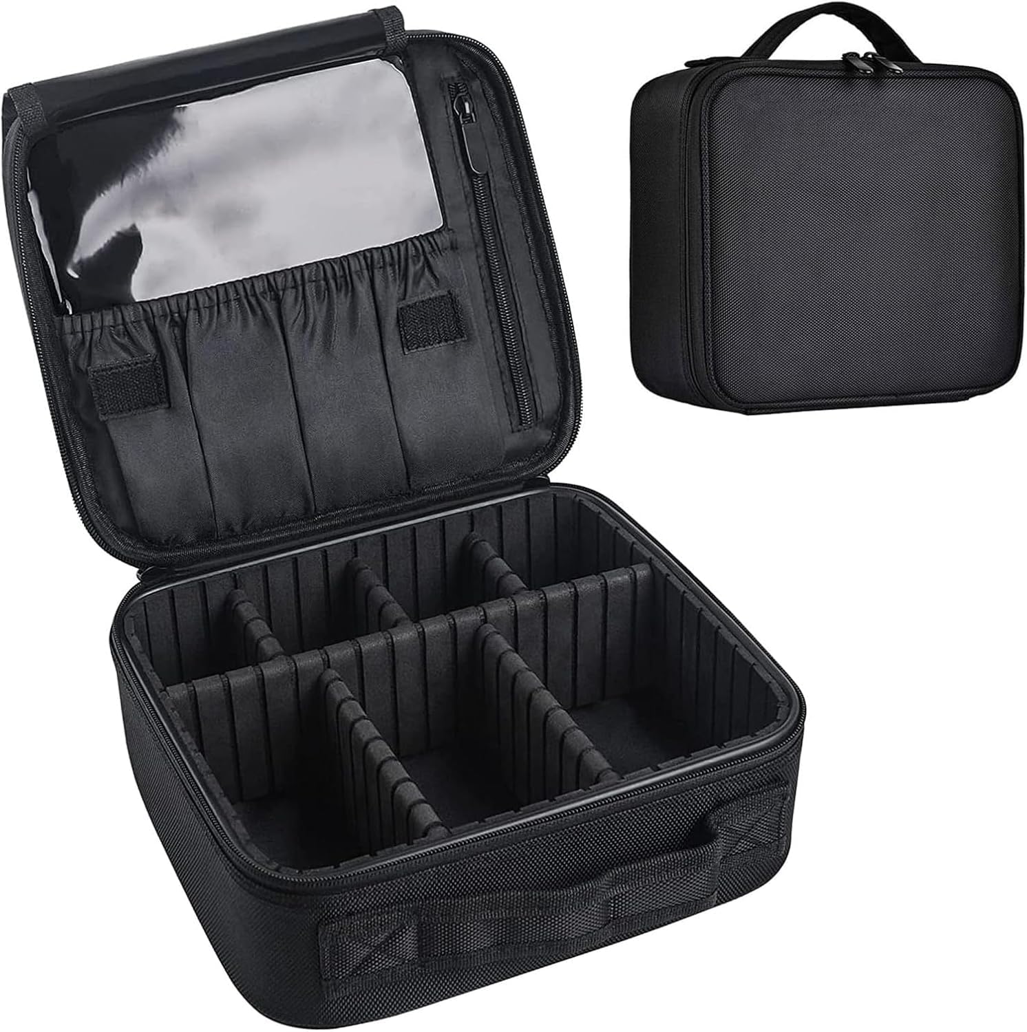 Travel Professional Makeup Cosmetic Bag for Women | Portable Artist Storage Makeup Brush Bag with Adjustable Dividers-image-42
