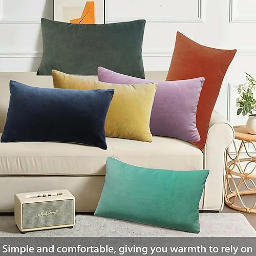 Miniatura 3 de Aitliving Paquete de 2 fundas de almohada lumbares decorativas de terciopelo de algodón, 12 x 20 pulgadas, color verde turquesa, suave, clásica,