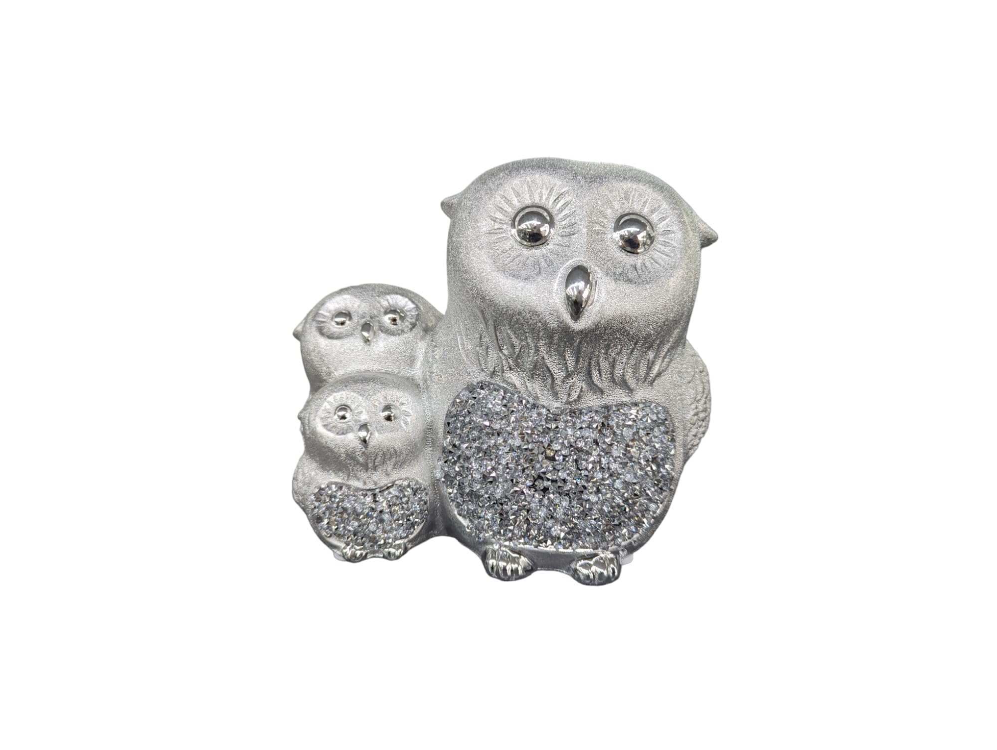Owls Family silver with Bling diamond decoration ornament