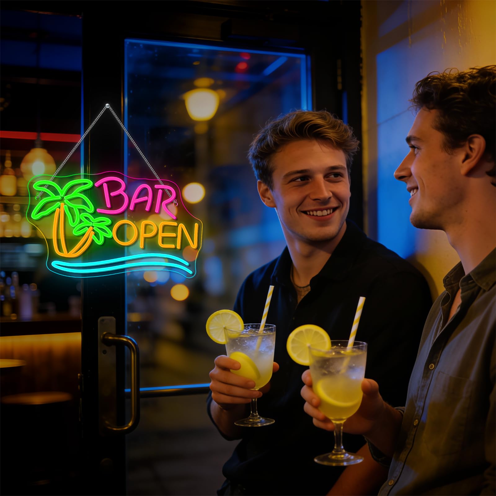 Bar Open Palme Neon Schild Dimmbar für Wanddekoration, Neon Sign Zeichen Licht Open, Leuchtschild Wand Dekor für Bar,Taverne,Clubs,Partys,Geschenk