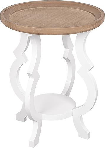 Miniatura 7 de Mesa auxiliar de granja, mesa auxiliar redonda de madera, mesa decorativa de 2 niveles para la familia, sala de estar o espacios pequeños, patas