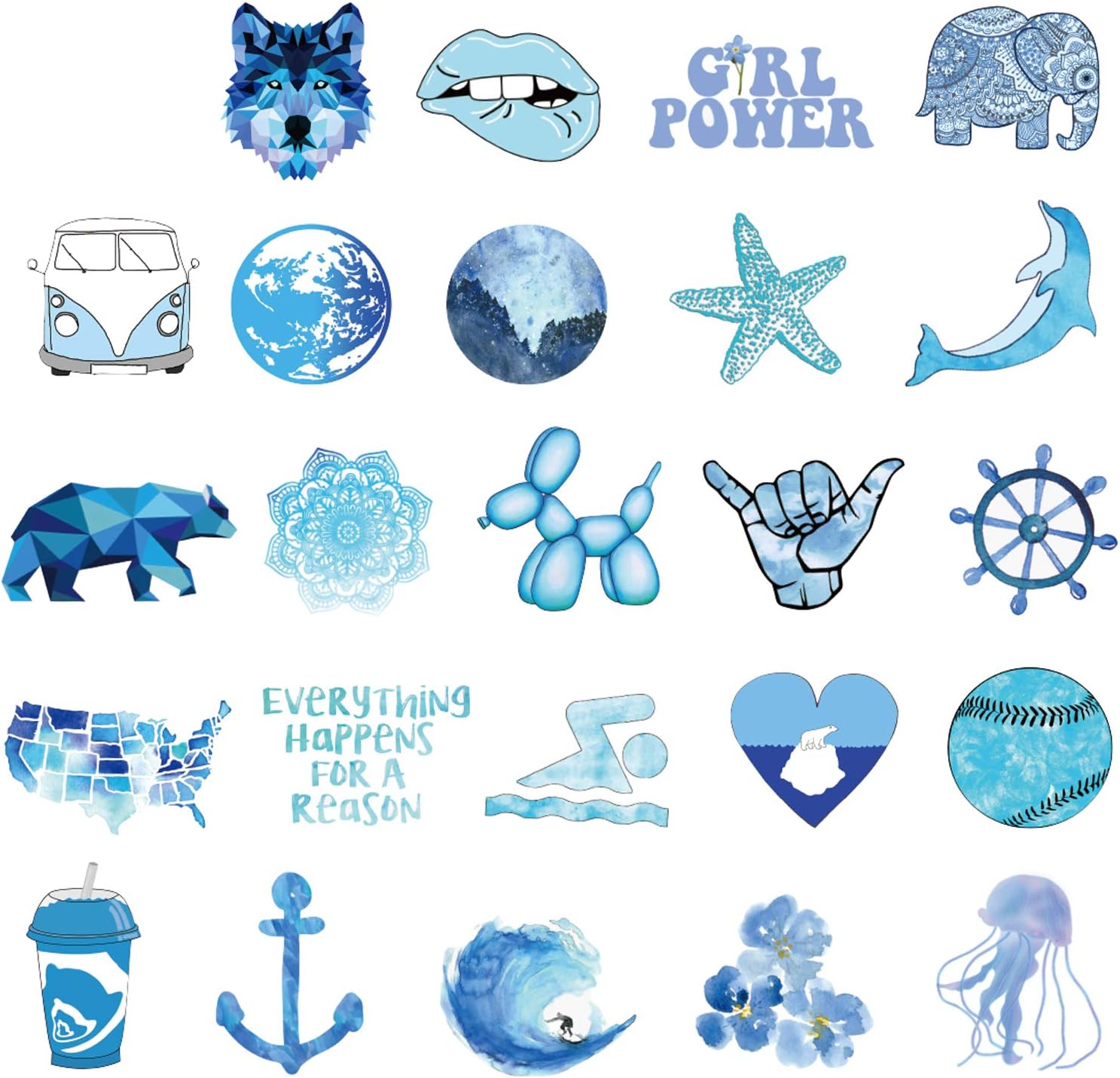 amazon com stickers for water bottles blue 50 pcs water bottle stickers laptop stickers vinyl stickers phone luggage skateboard guitar waterproof stickers computer stickers toys games