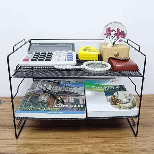 Miniatura 2 de Organizador de escritorio de malla metálica de 2 niveles y accesorios, bandeja de papel apilable y bandeja de cartas, organizador de archivos,