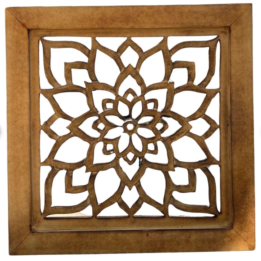 DharmaObjects Handcrafted Lotus Wood Wall Panel Decor Hanging Art 16" X 16" (Walnut)