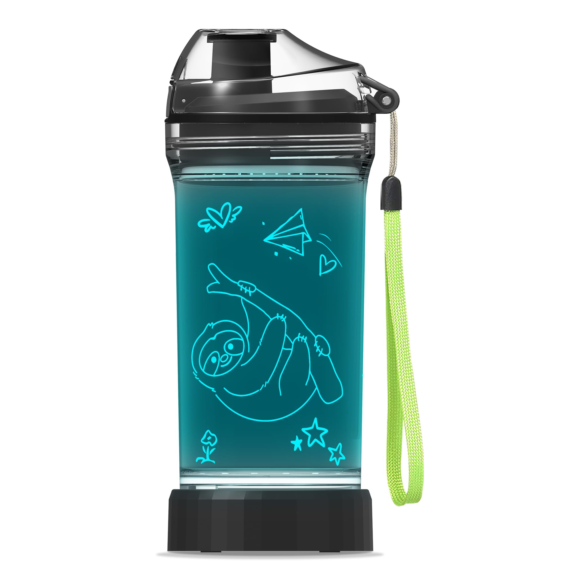 OkiyiD Kids Water Bottle, Sloth-themed Light-Up Sport Cup with 3D Glowing LED Sloth Light – 14 OZ Tritan BPA-Free - Gifts for School, Camping, and Holidays