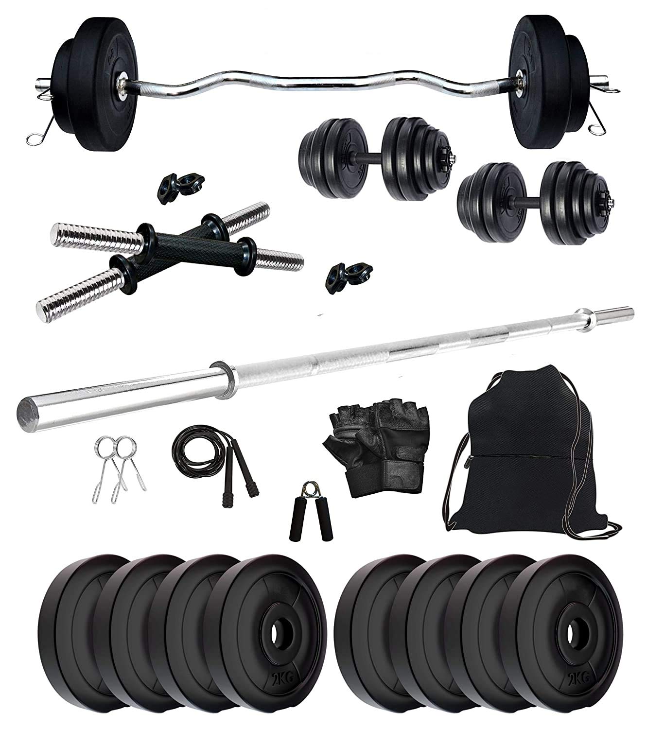 COMPASS SPORTS Home Gym Combo 18KG-with Accessory Dumbell ROD-4FT Strt Rod-Bag