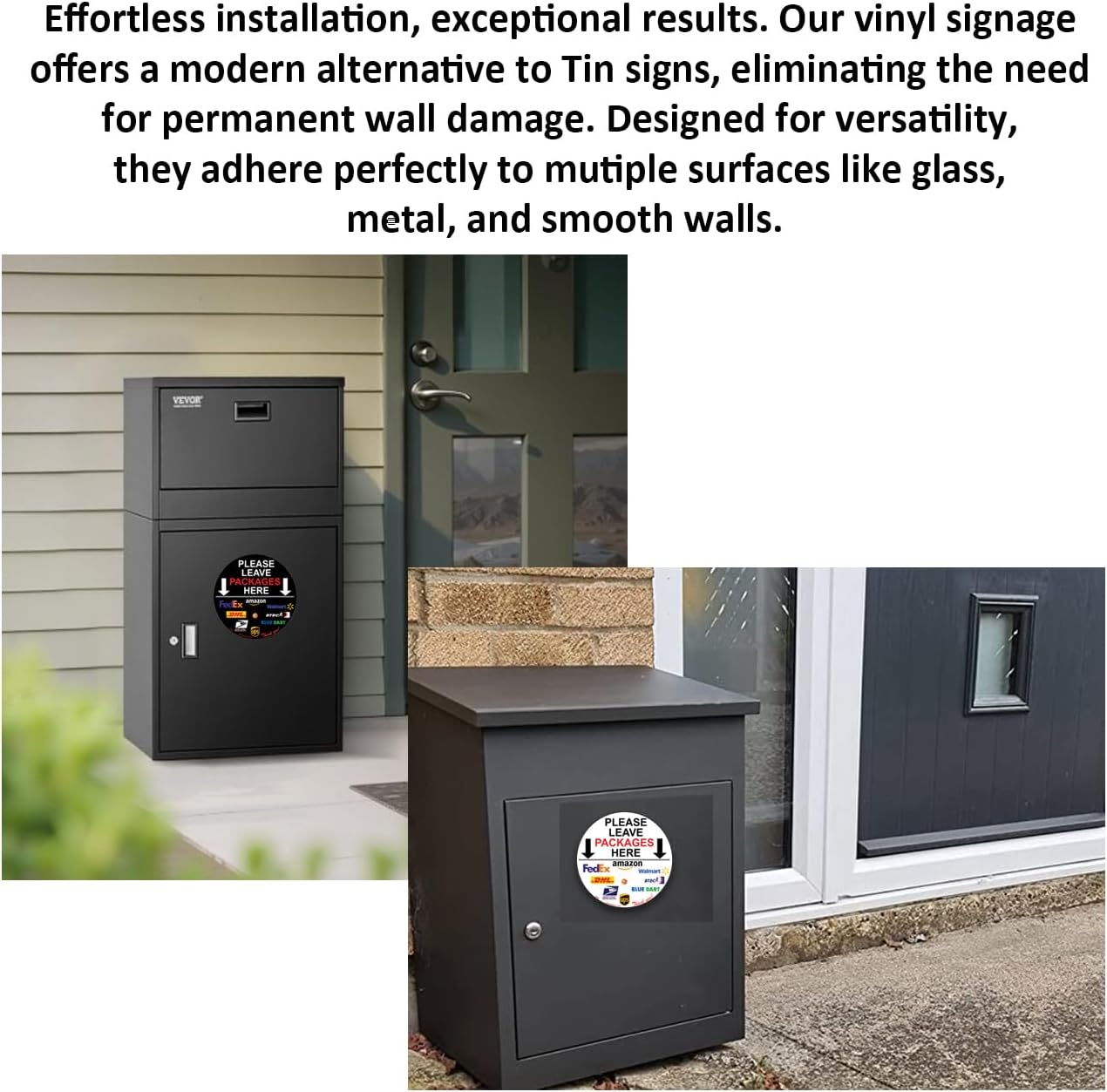 2 Pack 12" Black Circle Package Delivery Sign for Home, Office, Box, Front door, Porch Self-Adhesive "Please Leave Packages Here" Waterproof Sign for UPS, FedEx, Amazon Decal