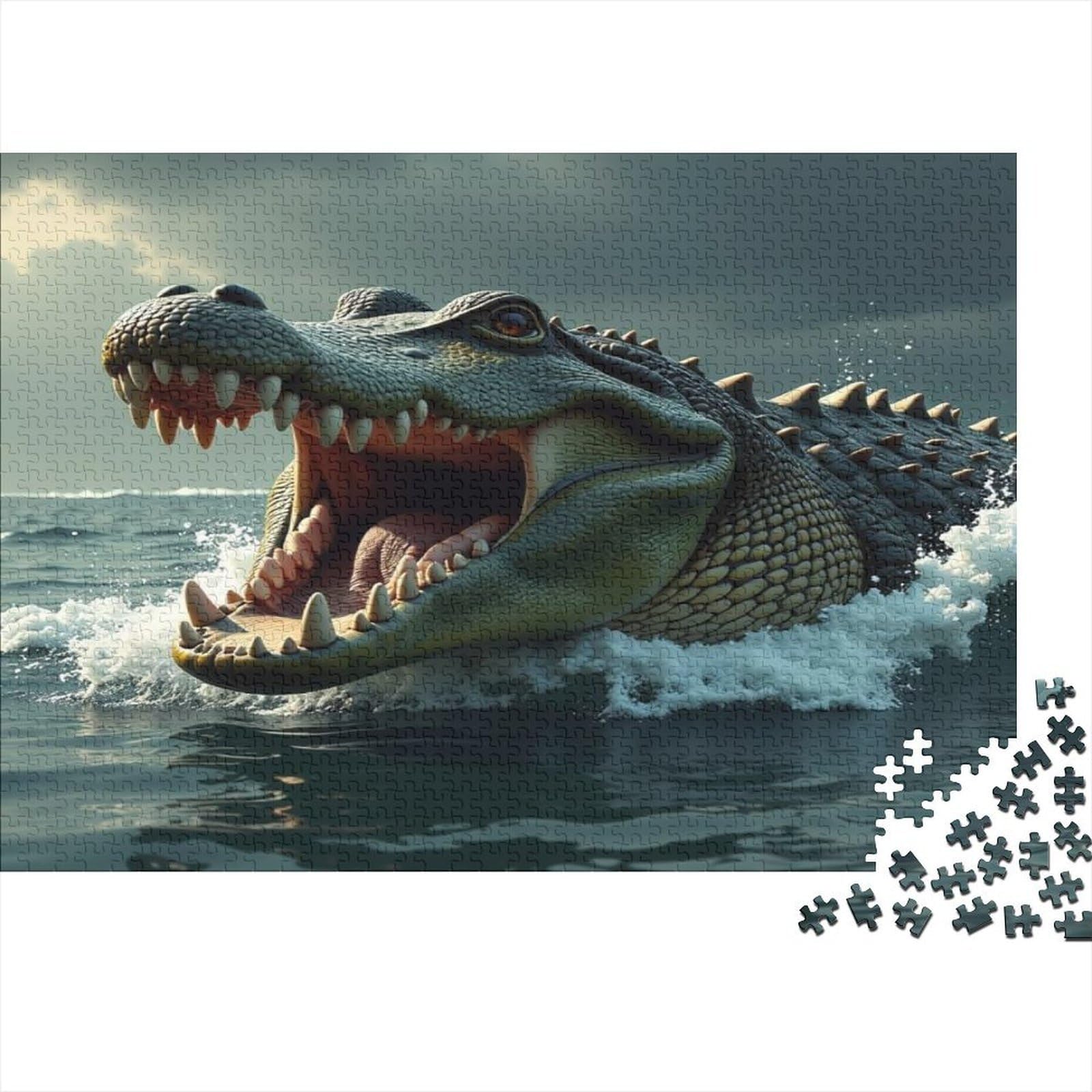 Giant Crocodile 1000 Piece Jigsaw Puzzle Paper for Adults Ocean Animal Focus Game Family Entertainment Home Decor Gift 52x38cm/1000pcs