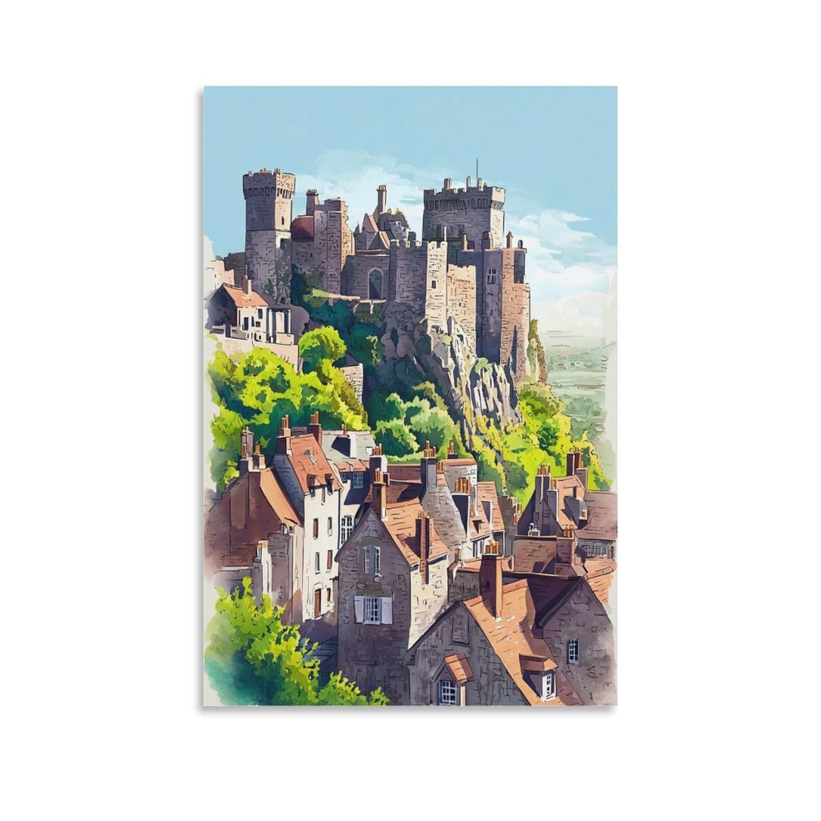 Ludlow Shropshire 16x24inch(40x60cm) Vintage Watercolor Canvas Wall Art