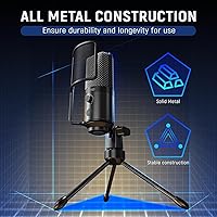 Vista 5 de FIFINE Micrófono de grabación de podcasts, micrófono de condensador USB para transmisión de música vocal, micrófono de escritorio de computadora