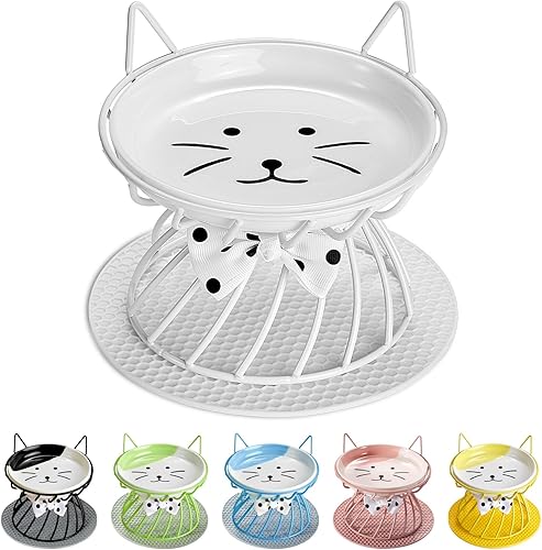 Miniatura 13 de Plato elevado de comida para gatos, cerámica, soporte antideslizante, estación de alimentación elevada, 5 pulgadas, poco profundo para bigotes, apto