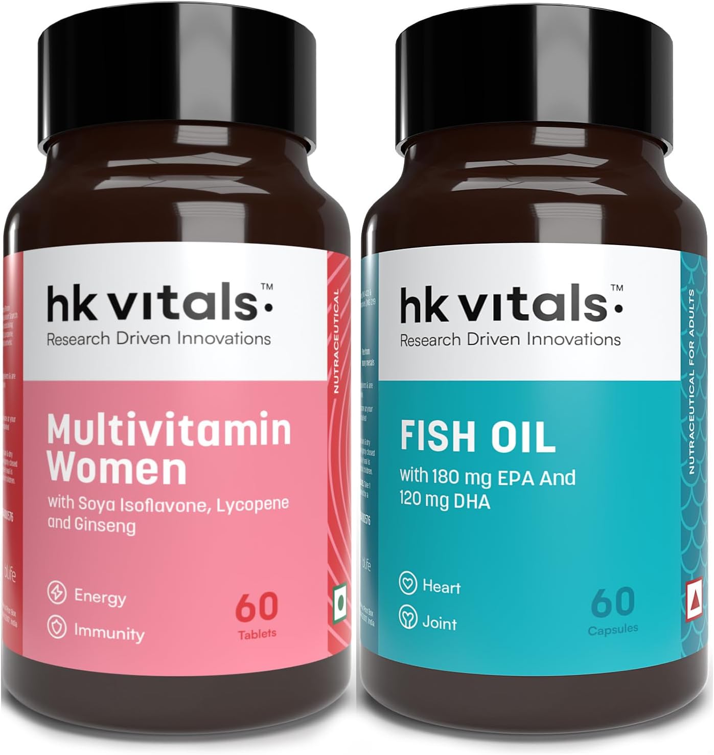hk vitals Fish Oil Omega 3 Capsule 1000mg, (60 Capsules) & Multivitamin For Women (60 Tablets) Combo Pack