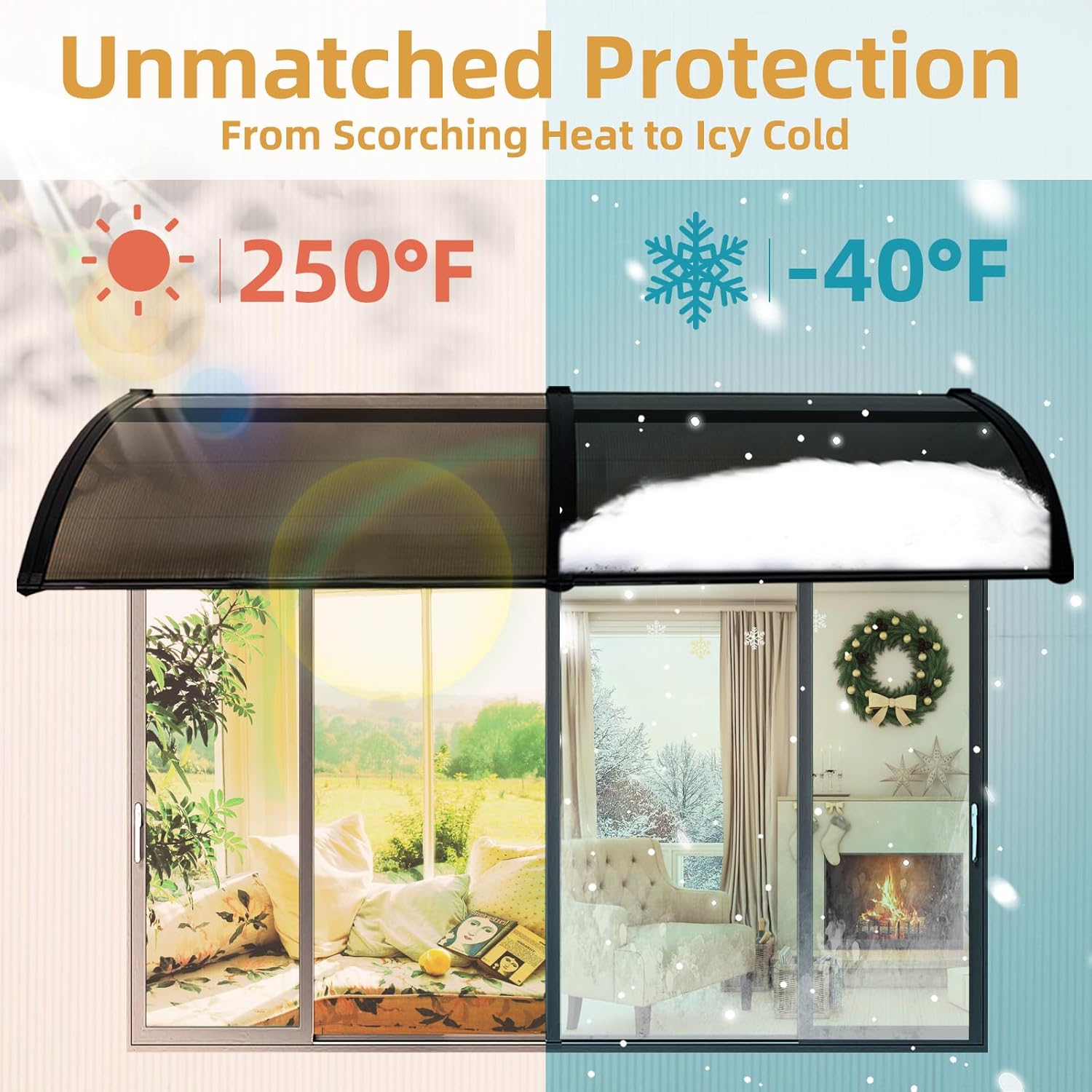 Door Awnings Exterior Rain and Snow with Aluminum Bar, Window Awning Door Canopy for Patio, Awning for Patio Easy to Install for Entrances, Porches, Transparent Board 40"x48" (Transparent)