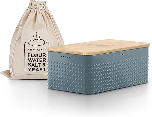 Miniatura 17 de LARS NYSØM Caja de pan I Caja de metal con bolsa de lino para una frescura duradera I Panera con tapa de bambú utilizable como tabla de cortar I